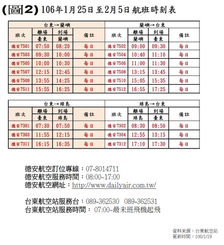 106春節航班資訊