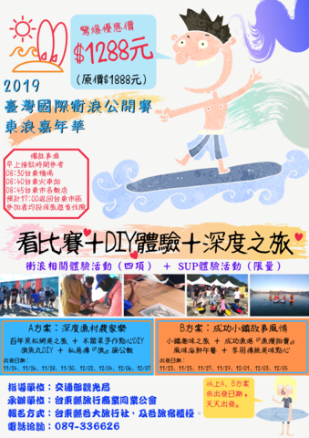 2019衝浪系列活動【衝浪觀賽配套東海岸經典一日遊程】