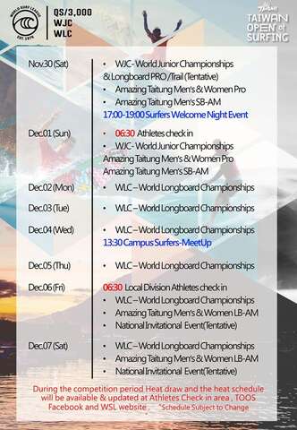 Taiwan Open of Surfing Schedule