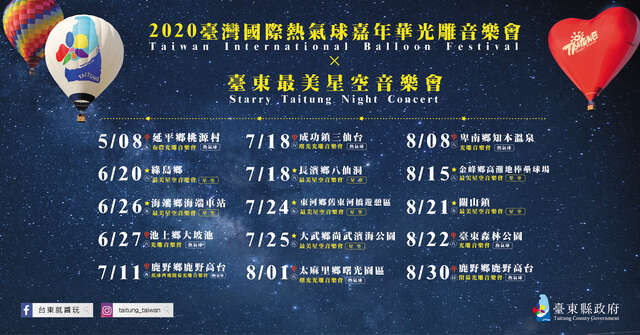 2020臺灣國際熱氣球嘉年華光雕音樂會及臺東最美星空場次表