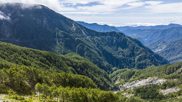 从垭口远眺的山林美景