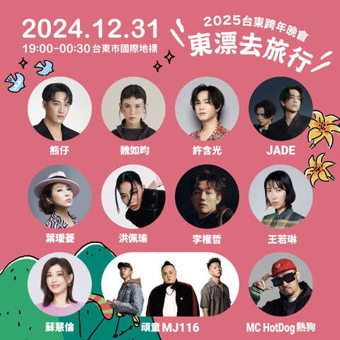 「2025台东跨年晚会-东漂去旅行」跨年卡司全曝光_图片取自台东县政府县政新闻