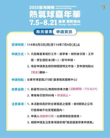2025縣民優惠申請資訊