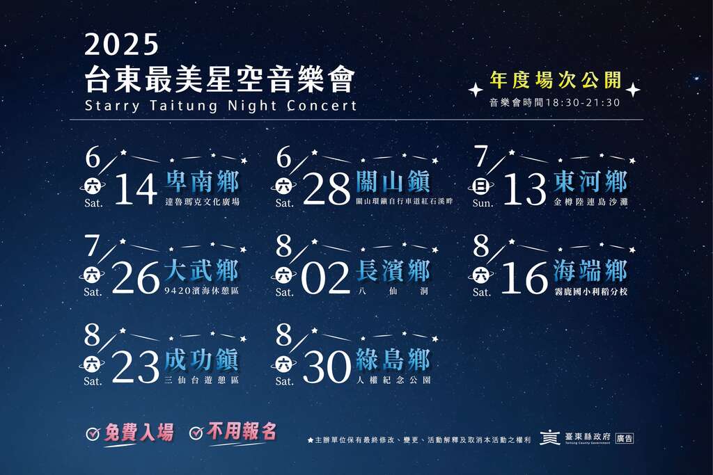 2025最美星空音樂會場次_圖片取自台東縣政府縣政新聞
