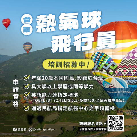 台東熱氣球飛行員培訓招募中