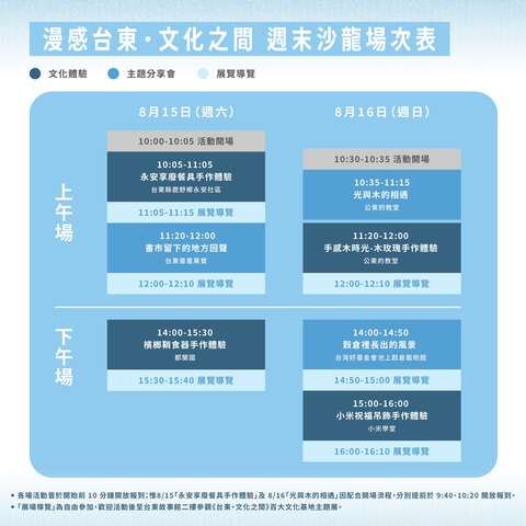 漫感台東文化之間週末沙龍場次表_圖片來源台東縣政府縣政新聞